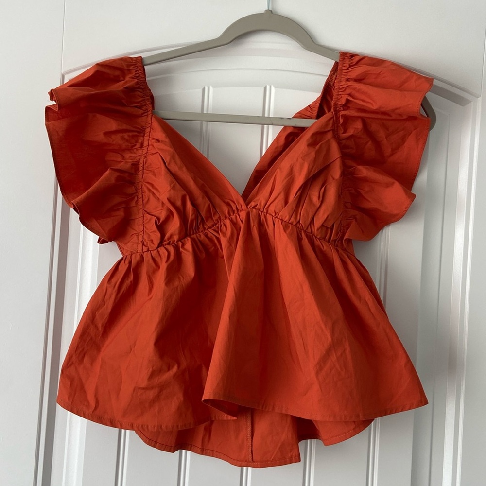 Orange Tie Peplum Top